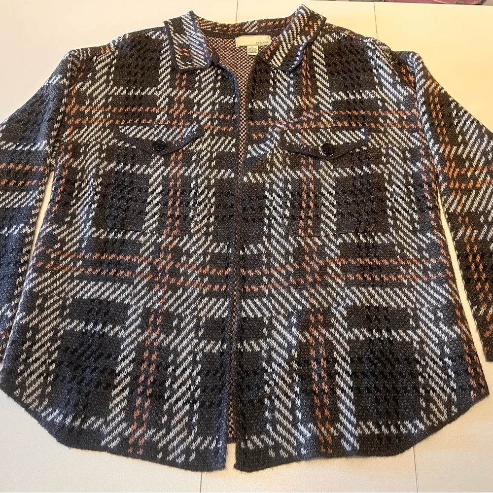 Stylish Plaid Women's Open Front Cardigan - Black, Gray, Peach and White